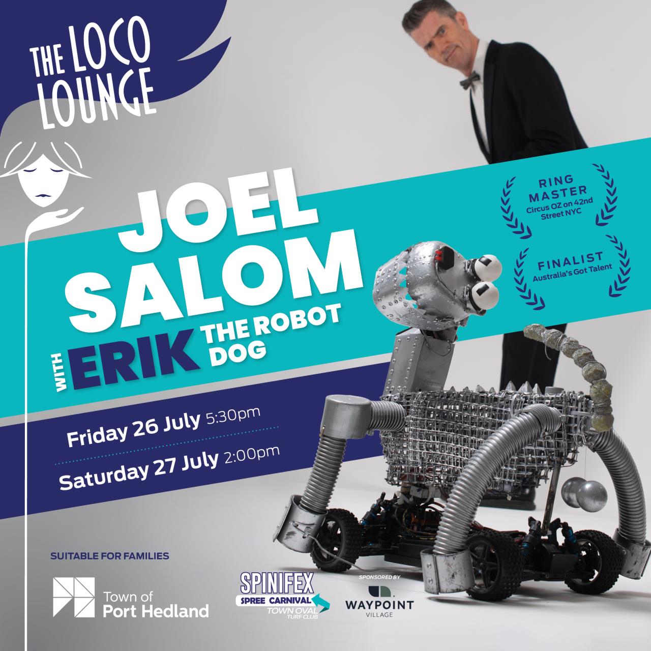 Joel Salom with Erik the Robot Dog